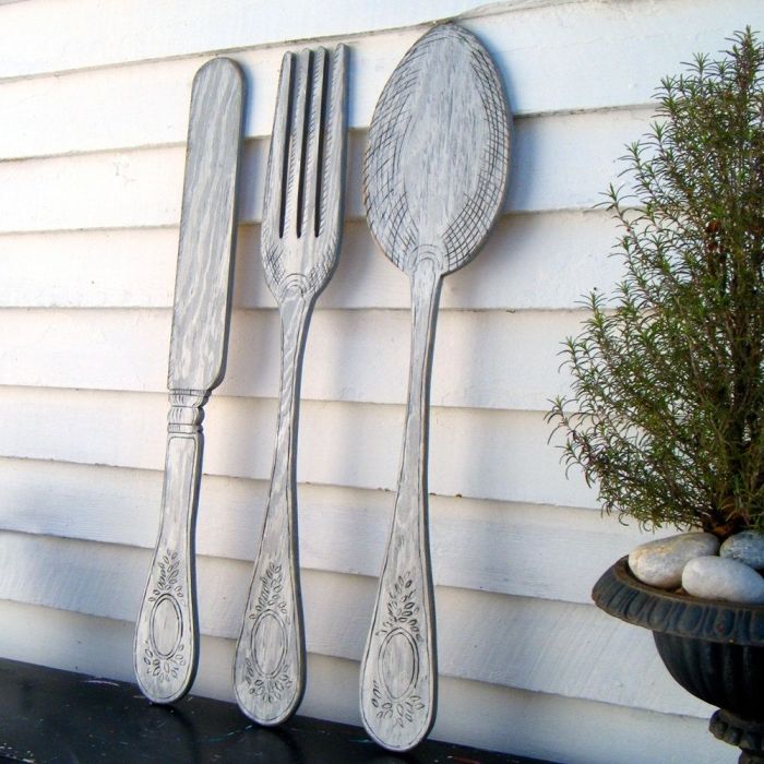 Giant spoon and fork wall decor