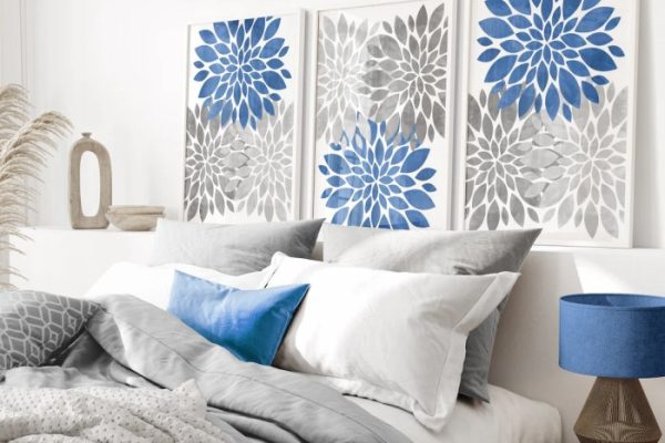 Gray and blue wall decor