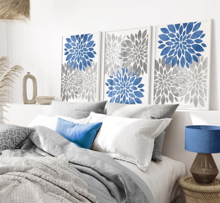 Gray and blue wall decor