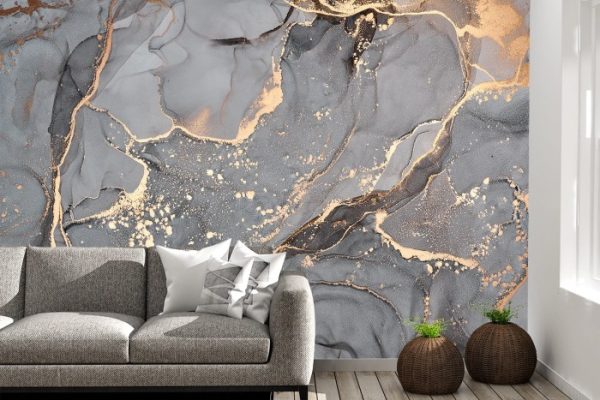 Grey and gold wall decor