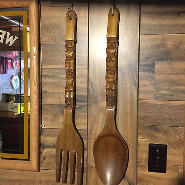 Giant spoon and fork wall decor